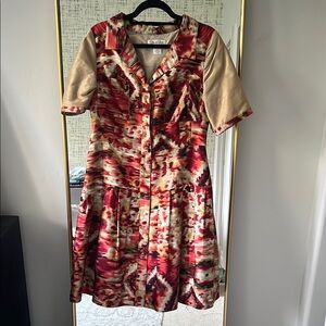 Oscar de la Renta Red and Gold pleated Dress